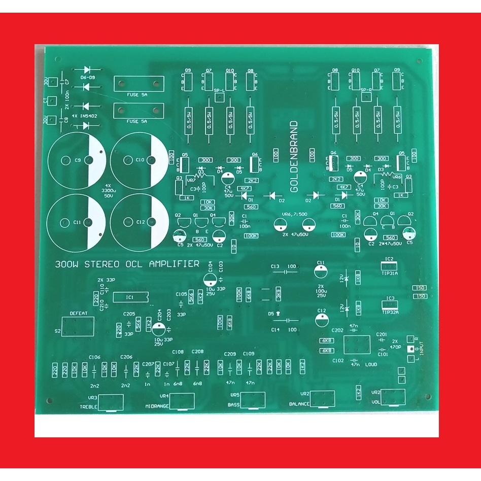 PCB Fiber 300W STEREO OCL AMPLIFIER Dengan Tone Control Bifet