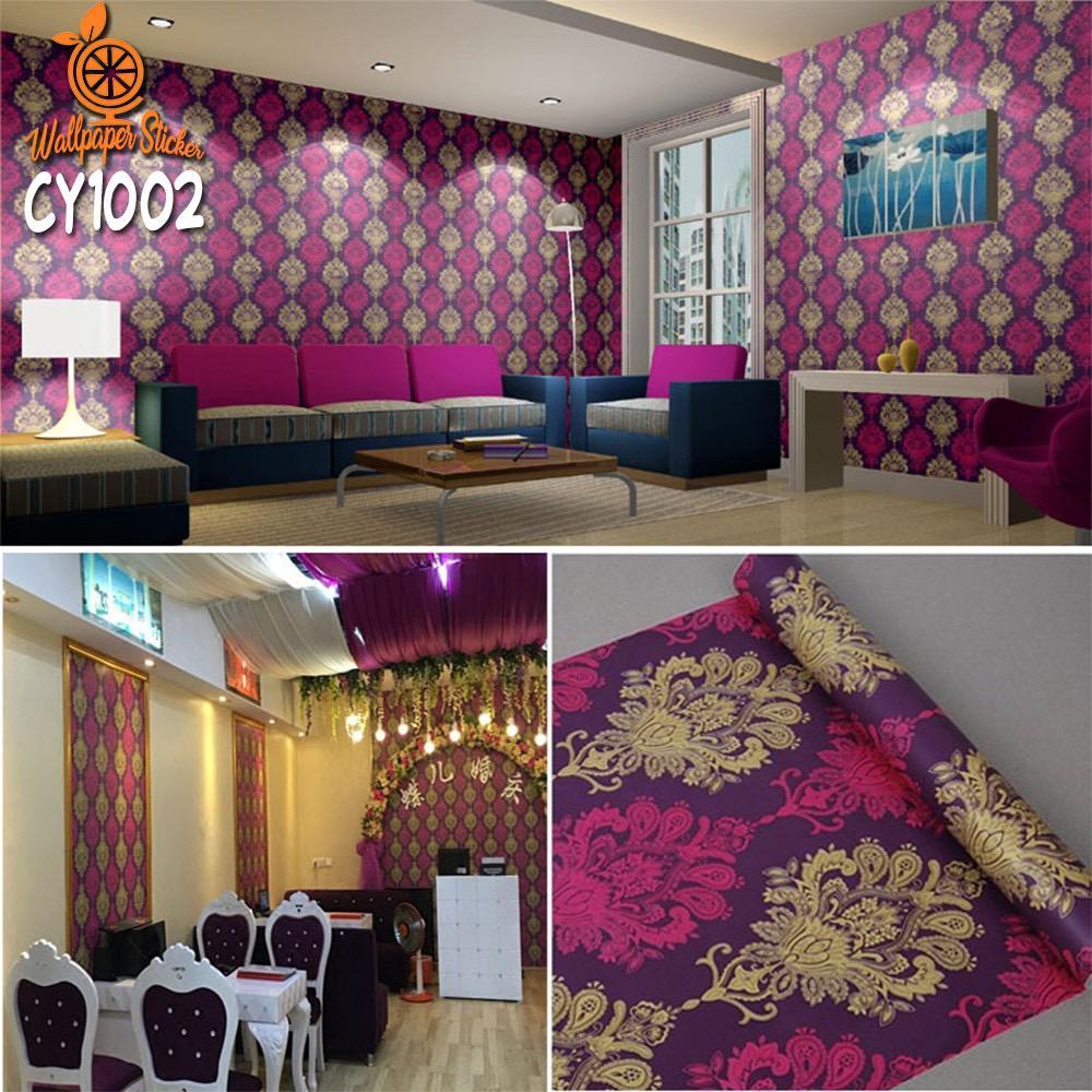 wallpaper sticker dinding motif batik ungu