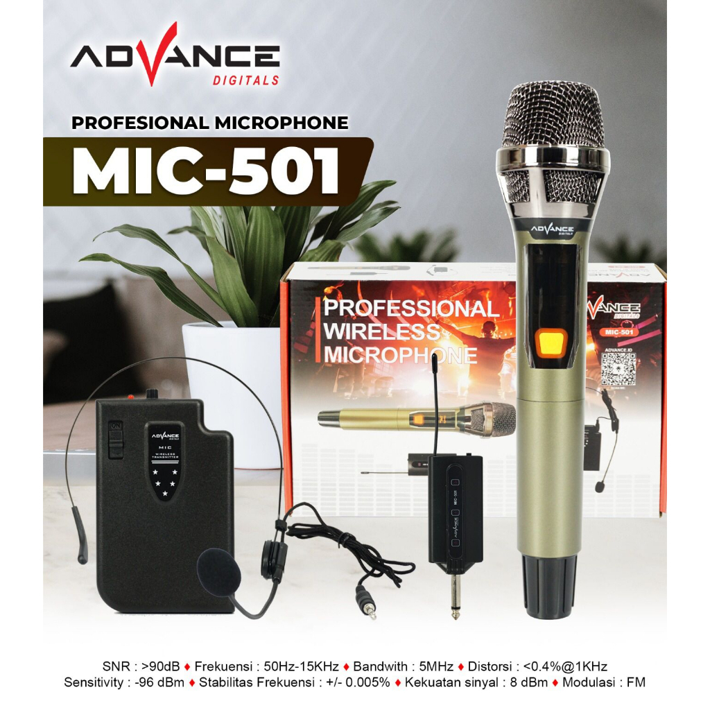 ADVANCE Professional Microphone MIC-501 Wireless Mikrofon Bluetooth USB Mic Clip Bando Mic Karaoke