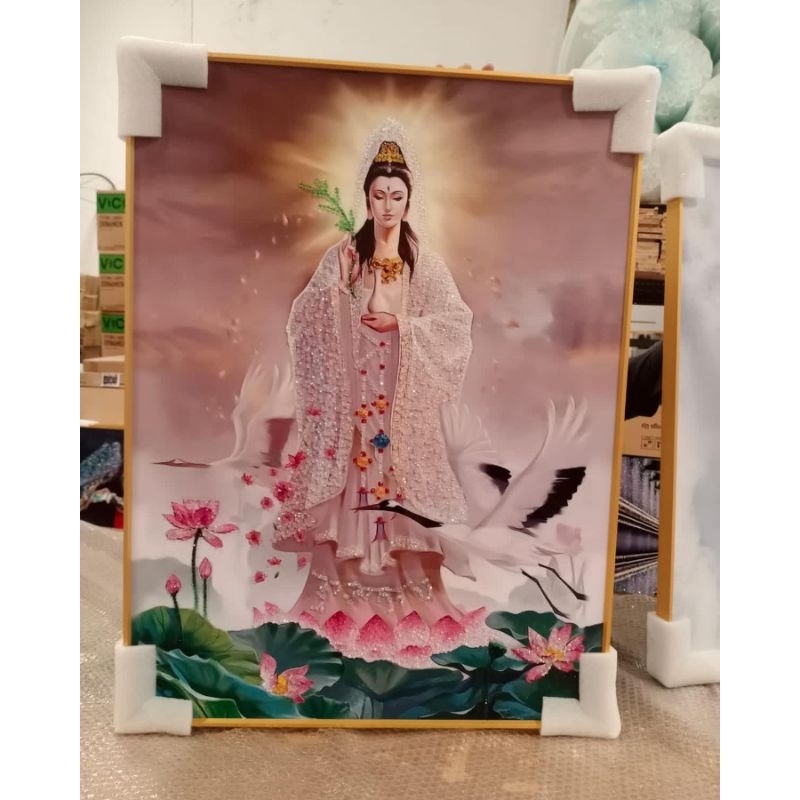 Lukisan Dinding Porselain Diamond Crystal 5D Dewi kwan im ukuran 70 x 120 cm