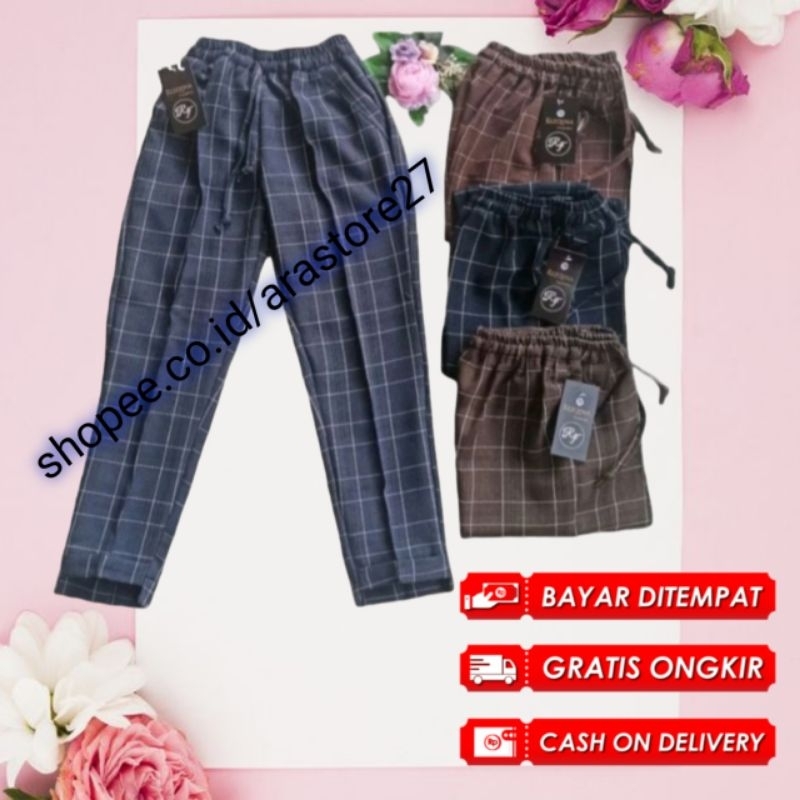 Celana Baggy Pants Motif Kotak Anak Perempuan Usia 6_14 Tahun / Celana Motif Kotak Anak Perempuan / 