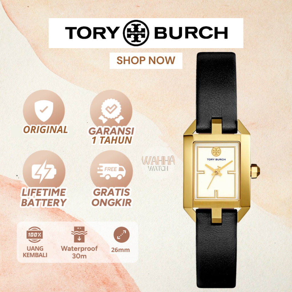 Jam Tangan Wanita Tory Burch TBW1106 / TBW-1106 Black Dalloway Leather Gold Tone  [BERGARANSI]