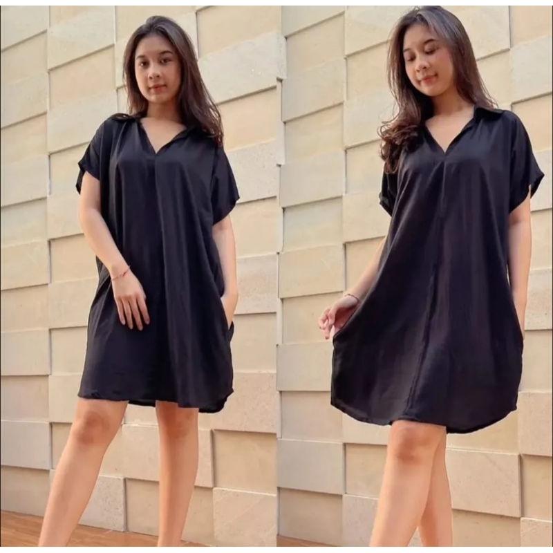 Dress Tiara Korean Style Crinkle Jumbo Korean Dress Top V Neck Crinkle Airflow