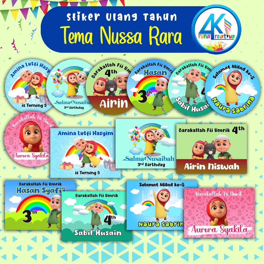 

Arunakreativa - 8 Pcs Stiker Ulang Tahun Nussa Rara