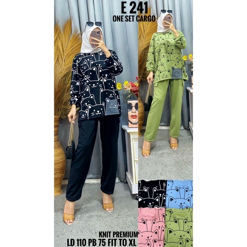 SETELAN CELANA CARGO KNIT PREMIUM IMPORT