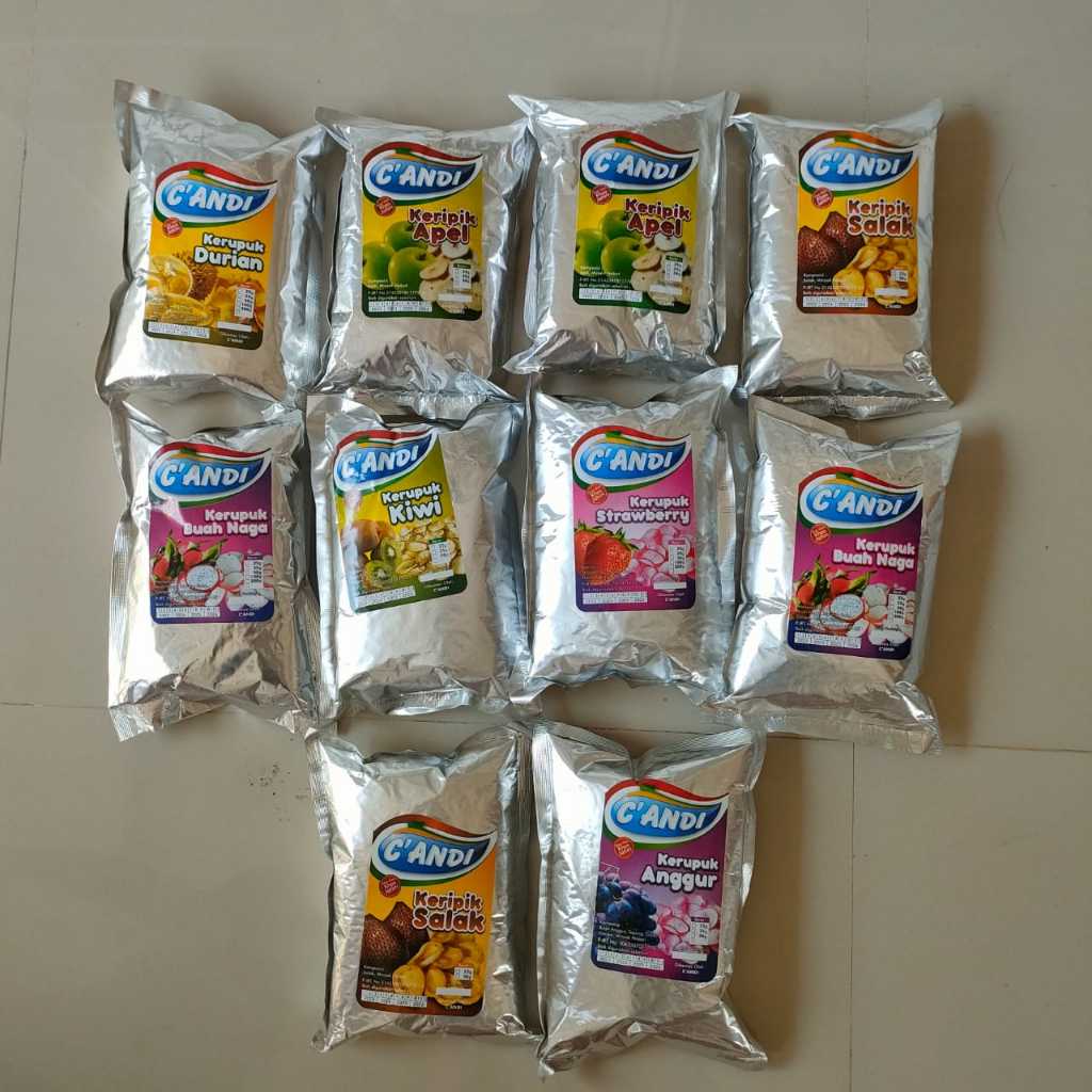 

GROSIR MURAH PAKET 10 KERUPUK BUAH STRAWBERRY ANGGUR DURIAN KEMASAN 25 GRAMKERIPIK NANGKA APEL SALAK