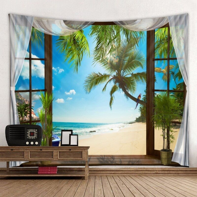WALLBANNER-WALLPAPER 3D CUSTOM,gb jendela pantai biru