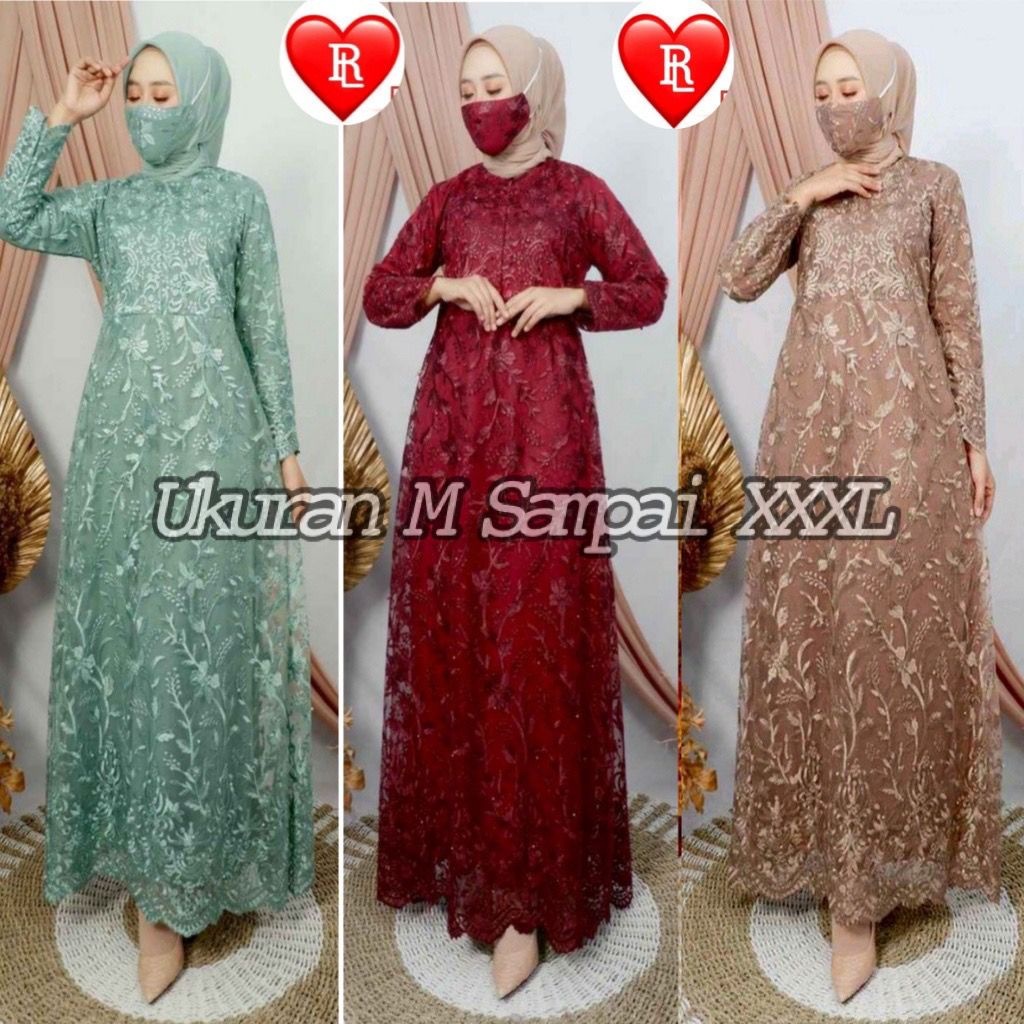 Ready Jumbo Xxl - Gamis Amira Tille Brukat Mutiara / Gaun Pesta Fashion Terbaru / Dress Maxi Tile Mu