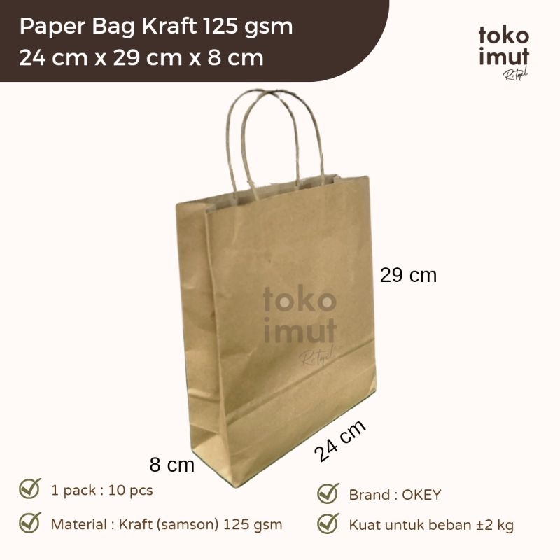 

[10 PCS] Paper Bag Kraft Tas Kertas Samson Coklat 125 GSM 24 CM x 29 CM x 8 CM