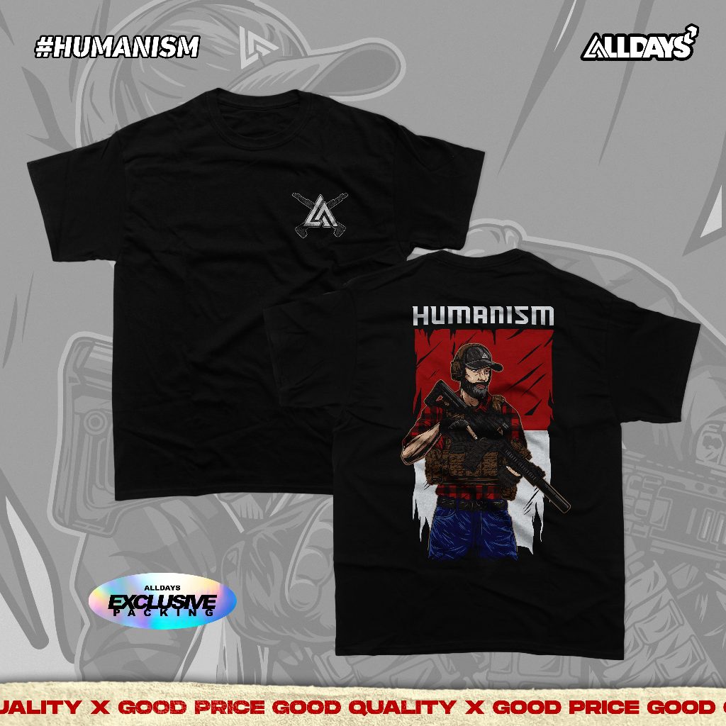 Original ALLDAYS - Baju Kaos Atasan Pria Tactical HUMANISM Unisex