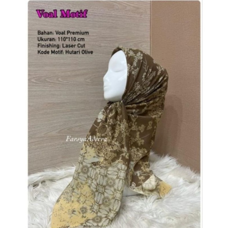 Hijab Segi Empat Voal Motif Hutari Warna Olive Kerudung Jilbab Murah Terbaru
