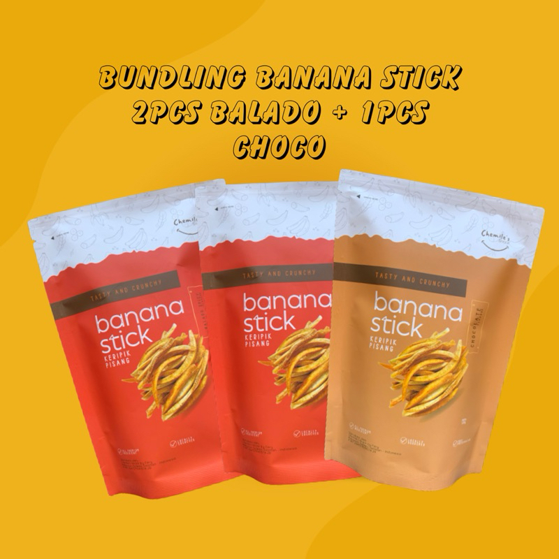 

Keripik Pisang Keripik Buah BUNDLING BANANA STICK 1 PCS CHOCO + 2 PCS BALADO