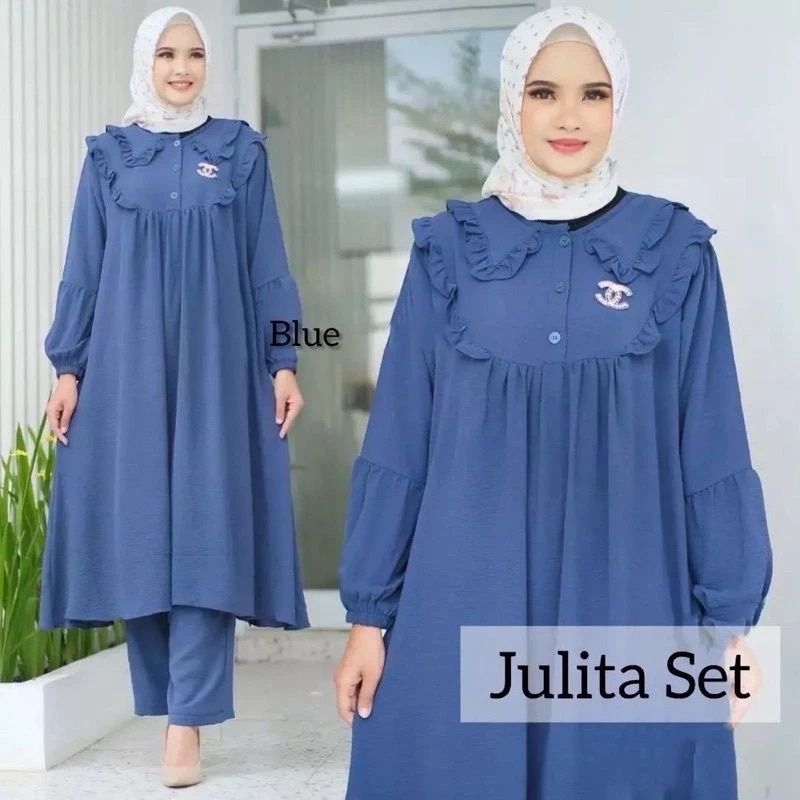 SETELAN TUNIK JULITA POLOS JUMBO SETELAN TUNIK CRINGKLE PREMIUM LD 120