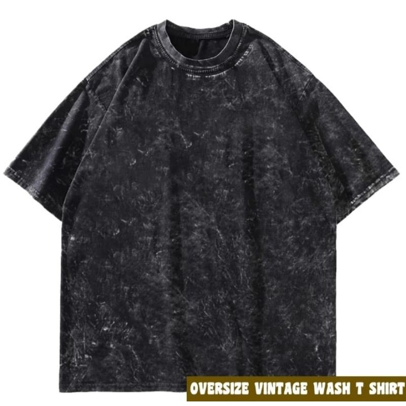 Kaos Polos Oversize | Cotton 24s Built-Up | Hitam Wash Vintage