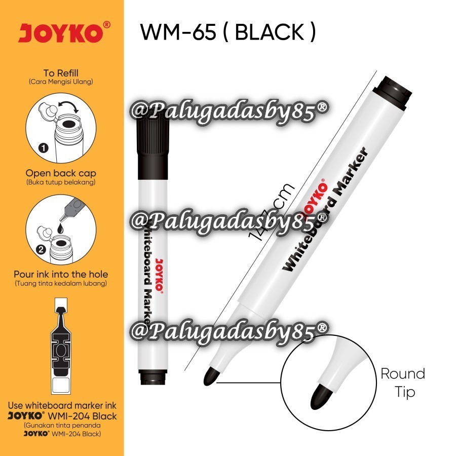 

(1 Biji) GROSIR Spidol White Board JOYKO WM-65 Hitam / Spidol Papan Tulis Dapat Dihapus Whiteboard Marker Joyko Refillable WM-65 / Spidol Joyko WM-65 WM65 WM 65