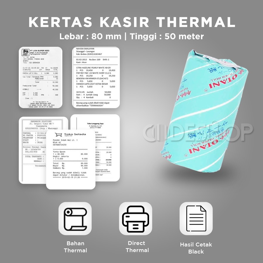 Dus Kertas Thermal Otani 80x50 mm Printer Kasir Kassen Iware Blueprint