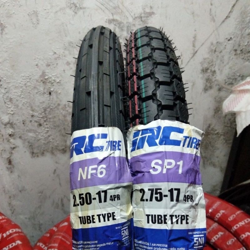 PAKET BAN SET IRC NF6 2.50-17 + 2.75-17 SP1 DEPAN BELAKANG TUBE TYPE RING 17 SEPASANG LUAR MOTOR NF 