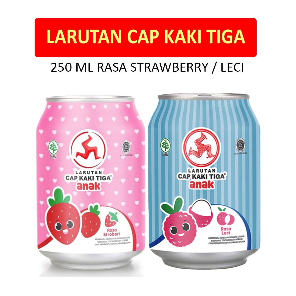 

Larutan Cap Kaki Tiga Anak Strawberry / Leci 250 ml / Larutan Penyegar Cap Kaki 3 - Kaleng