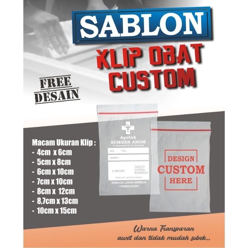 sablon klip obat/sablon klip custom/sablon klip/plastik klip/sablon klip murah/sablon custom