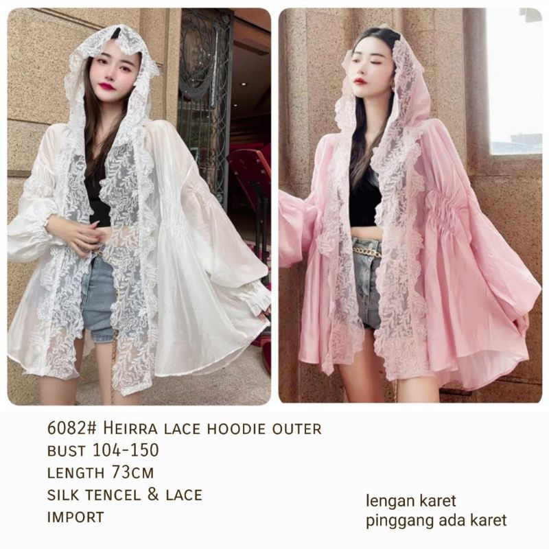 6082 Fashion auter lengan panjang renda kupluk pink Korean  look mewah sopan simpel elegan muslim mo