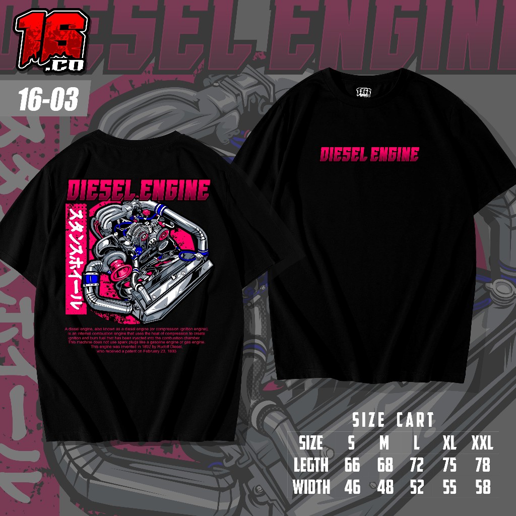 ( FREE STICKER ) KAOS DIESEL ENGINE JAPAN KAOS OTOMOTIF MESIN MOBIL - Kaos Pria Distro Cotton Combed