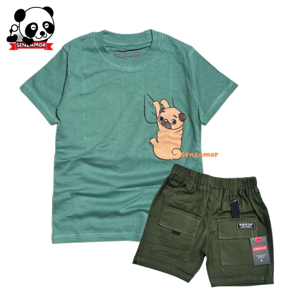 Denjo-SETELAN BAJU KAOS LENGAN PENDEK ANAK LAKI-LAKI 1-10 TAHUN  POCKET DOGGY COTTON COMBET 30S