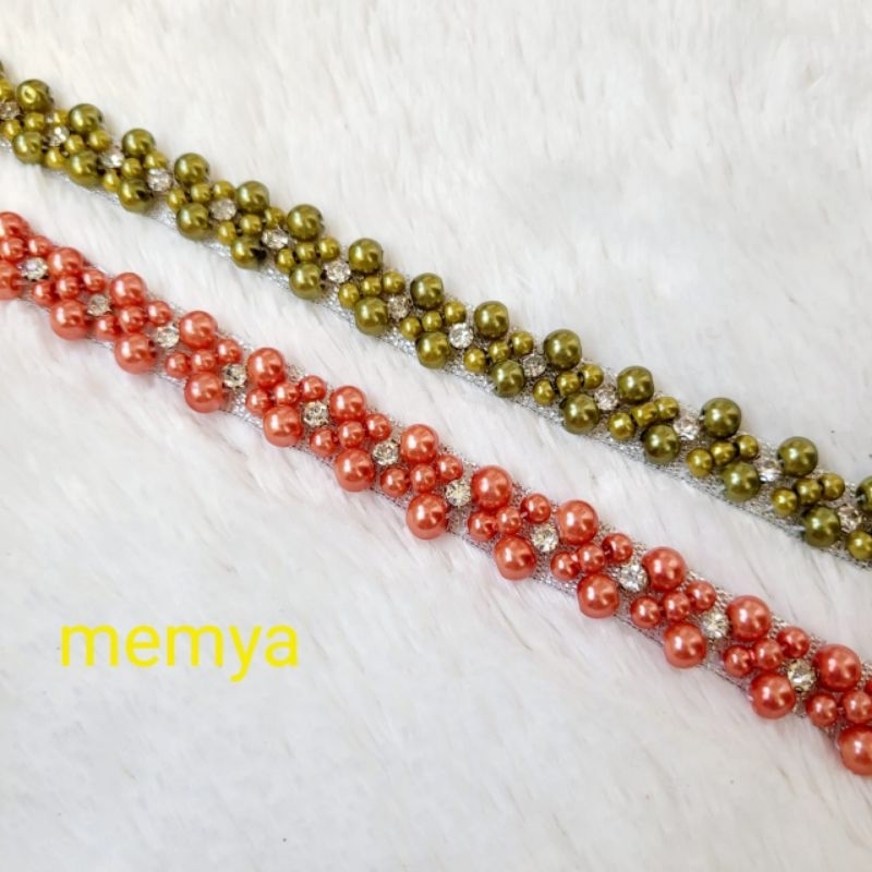 Renda payet mutiara meteran aplikasi rangkai mix diamond cangkang 50 cm