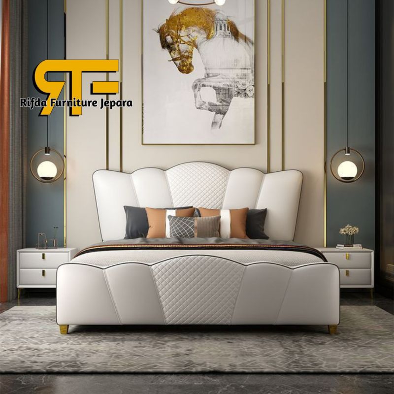 Dipan Tempat Tidur kaki Stainless Modern Jok Salur Bunga ( Dipan Stainless, Tempat Tidur Mewah, Temp