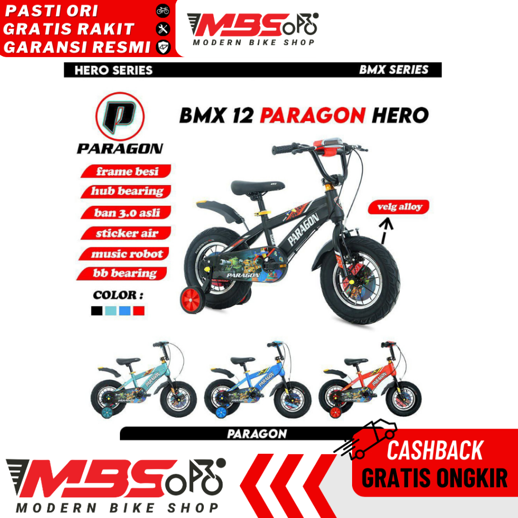 PARAGON HERO BMX 12 16 18 INCH ANAK LAKI BAN JUMBO 3.0 VELG ALLOY
