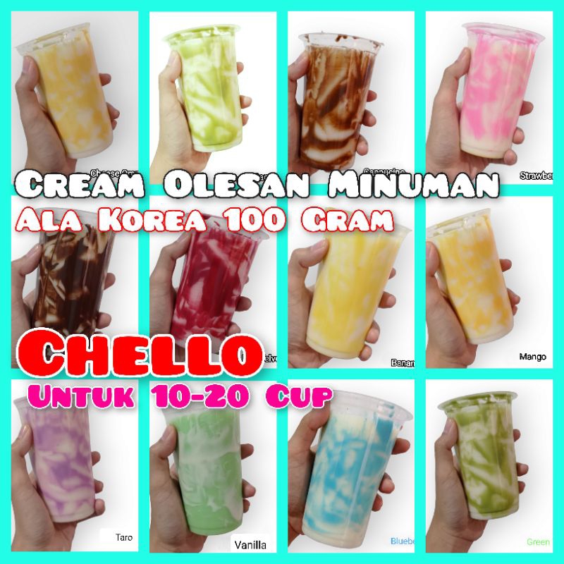 

Chello Topping Cream 100gram untuk bahan olesan minuman kekinian ala korea aneka rasa