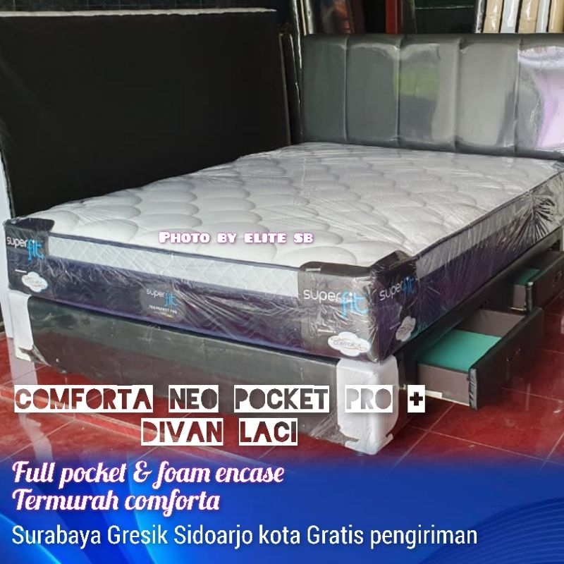 Set Comforta neo pocket pro divan sandaran laci 160 x 200 spring bed full pocket n foam encase