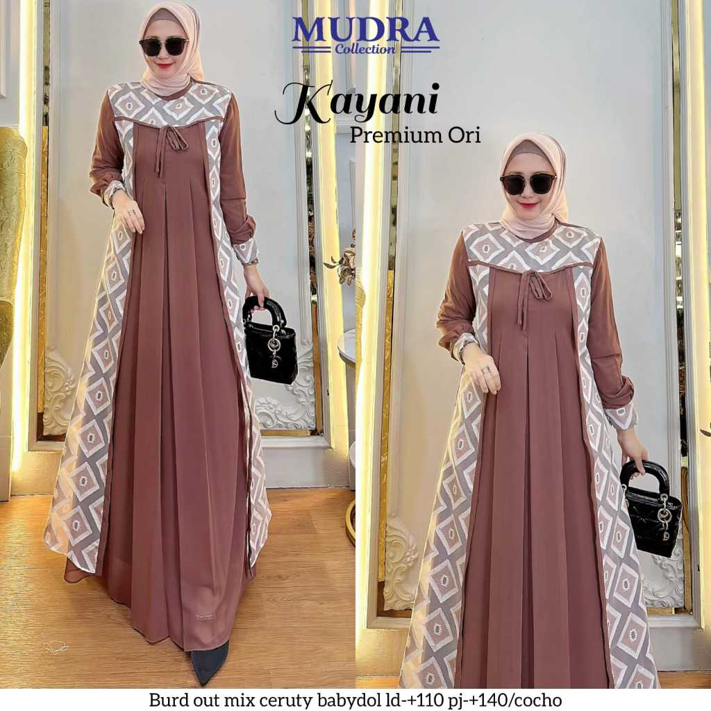 [LD 110] KAYANI DRESS GAMIS WANITA PESTA BAHAN BURD OUT MIX CERUTY BABYDOLL ORI BY MUDRA HIJAB