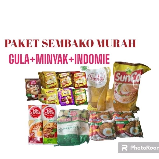 

PAKET SEMBAKO MURAH MINYAK + GULA + BERAS +INDOMIE