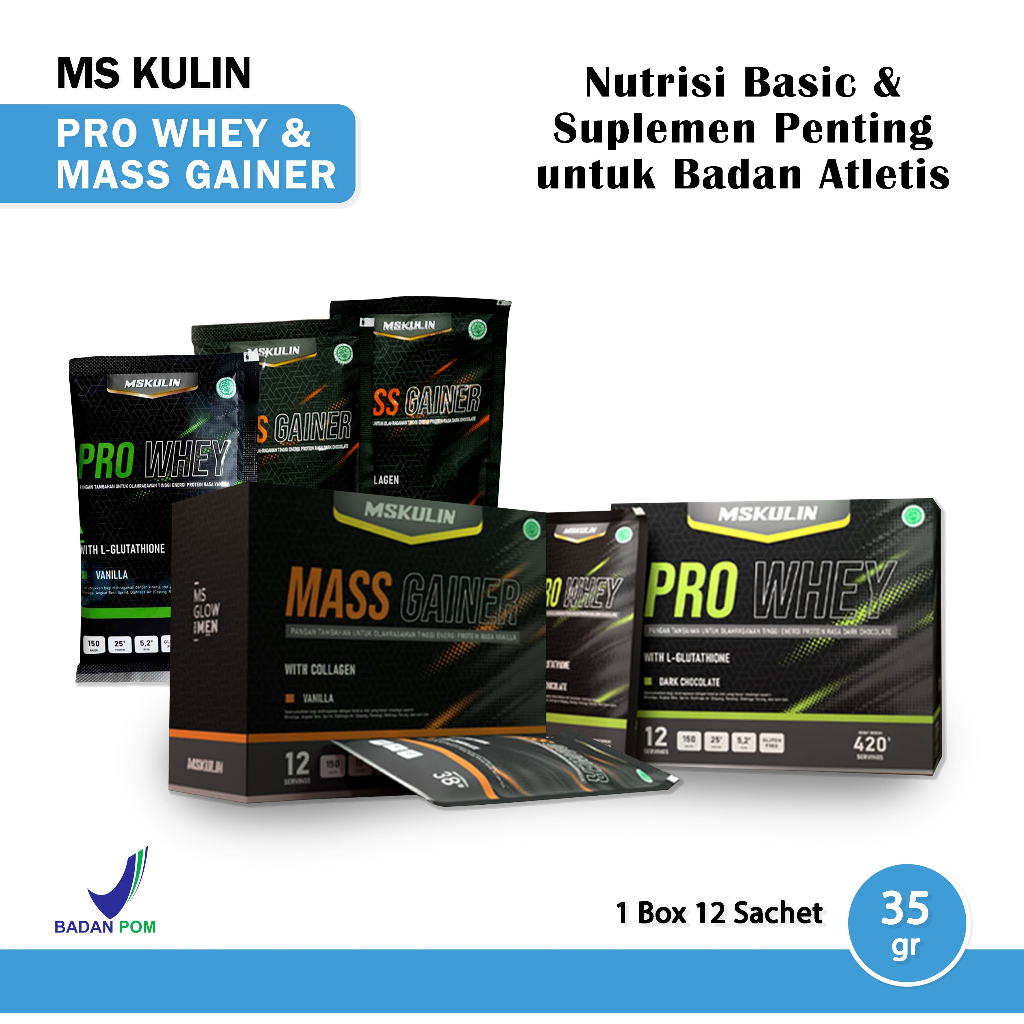 MS Glow Men MSkulin Pro Whey Mass Gainer Minuman Susu Otot.