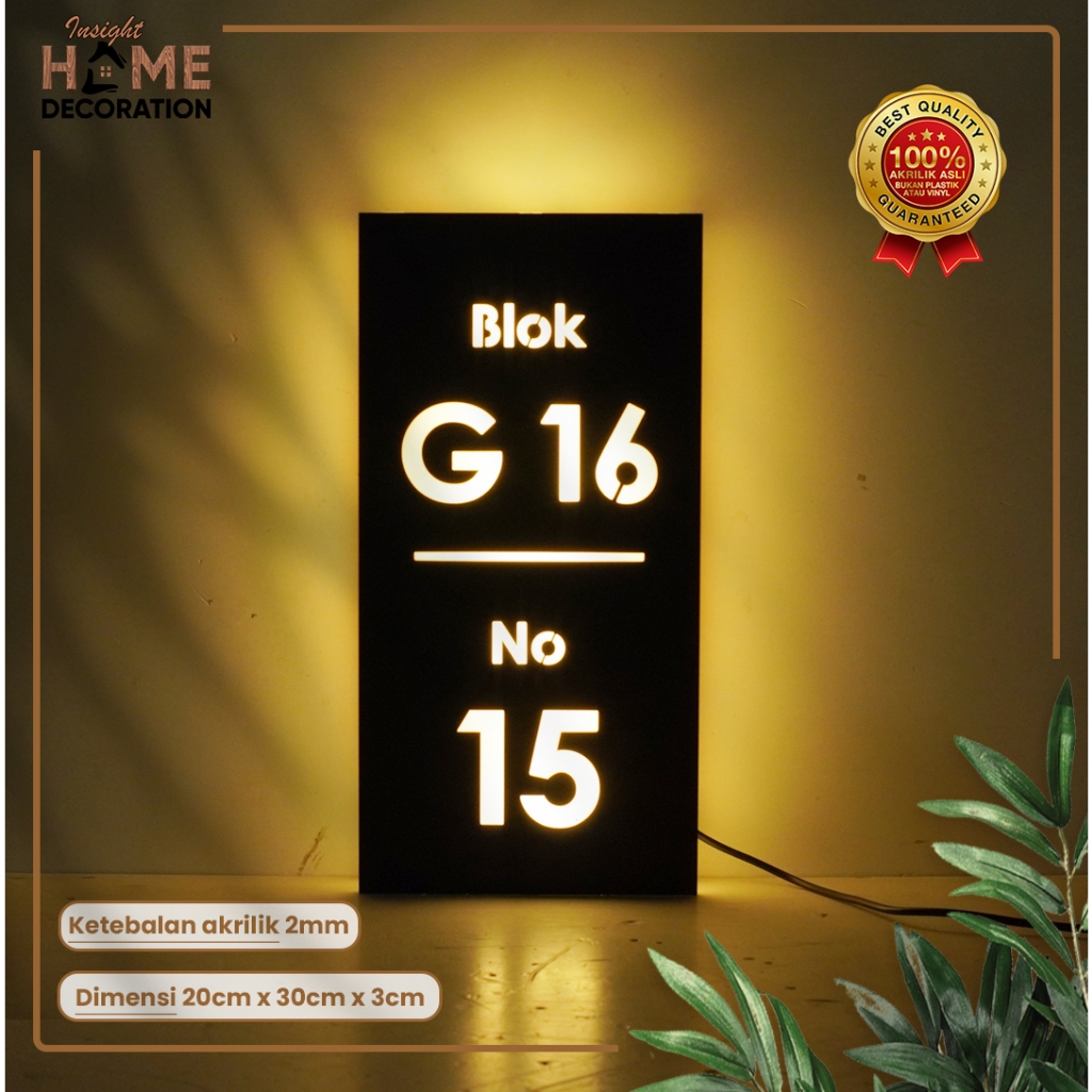 Nomor Rumah Akrilik LED Neon Box Elegant Minimalis