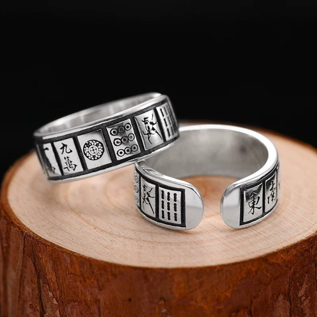 Cincin Mahjong Adjustable / Unisex Playing Card Open Ring / Poker Mahjong Streetwear open Ring / Qia