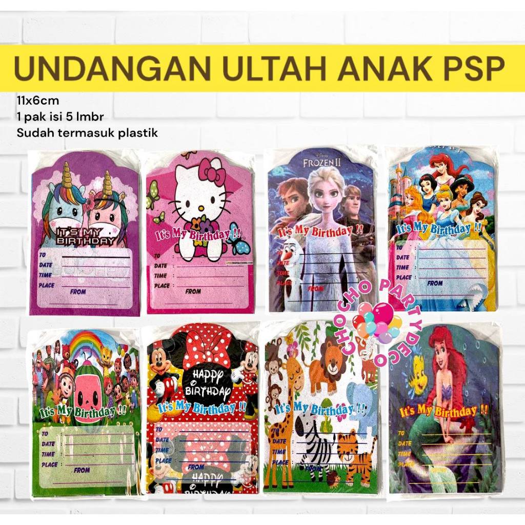 Undangan Ulang Tahun Anak PSP isi 5 / Kartu Undangan Ultah Unicorn Frozen