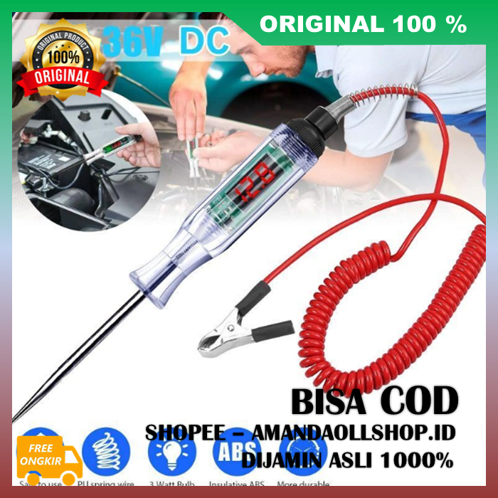 Tespen Test Pen Digital Dc Tespen Kabel Aki DC Dengan Tampilan Digital Untuk Mobil Motor 100% ASLI