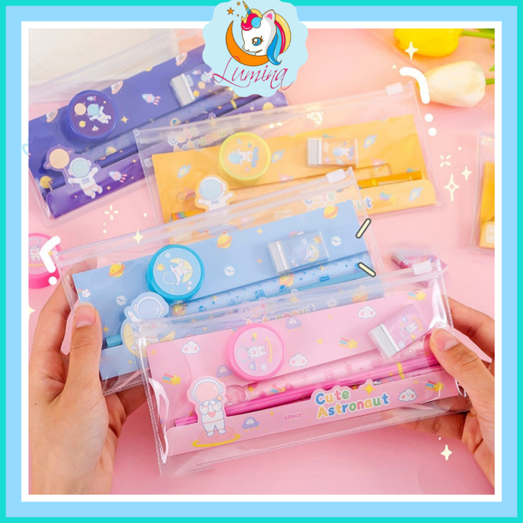 

Set Alat Tulis Sekolah Karakter Astronot 5 in 1 Lucu Free Pouch Cute Stationery