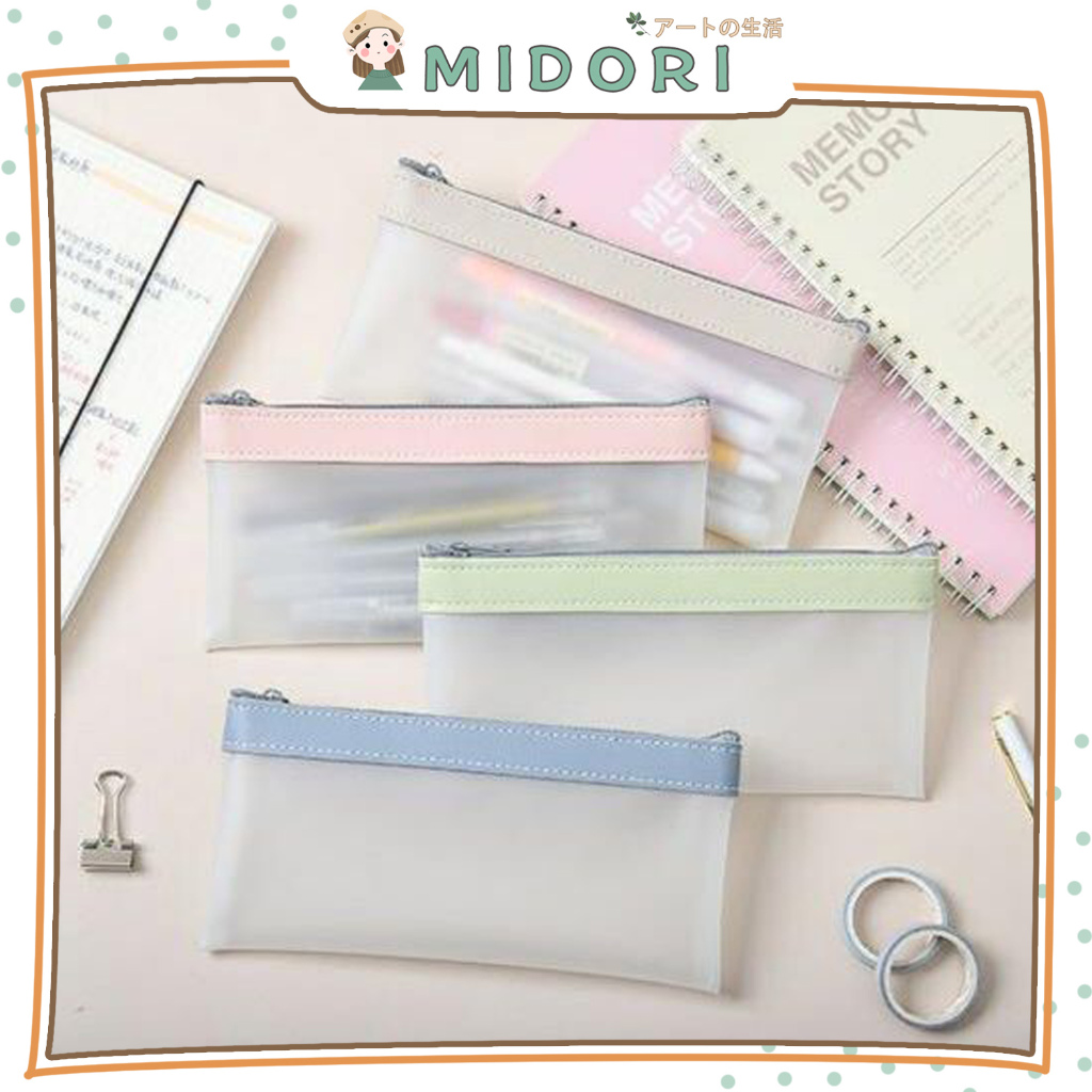 [MIDORI] Kotak Pensil Semi Transparant Pvc Pensil Case Morandi Tempat Pensil Dove Stationery - F0226