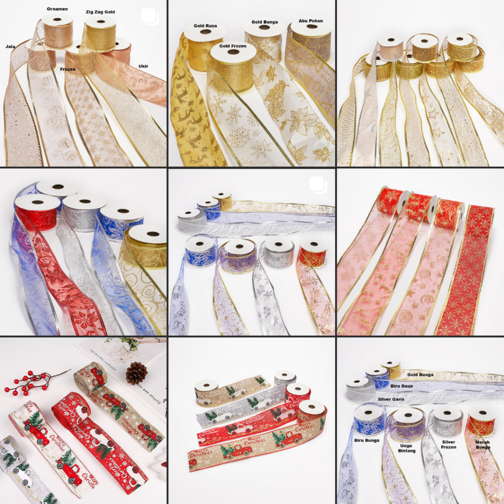 

Pita Pohon Natal Roll 4cm 5cm 6cm Motif Series Warna Red Gold Aksesoris Hiasan Dekorasi Ornament Pohon Natal