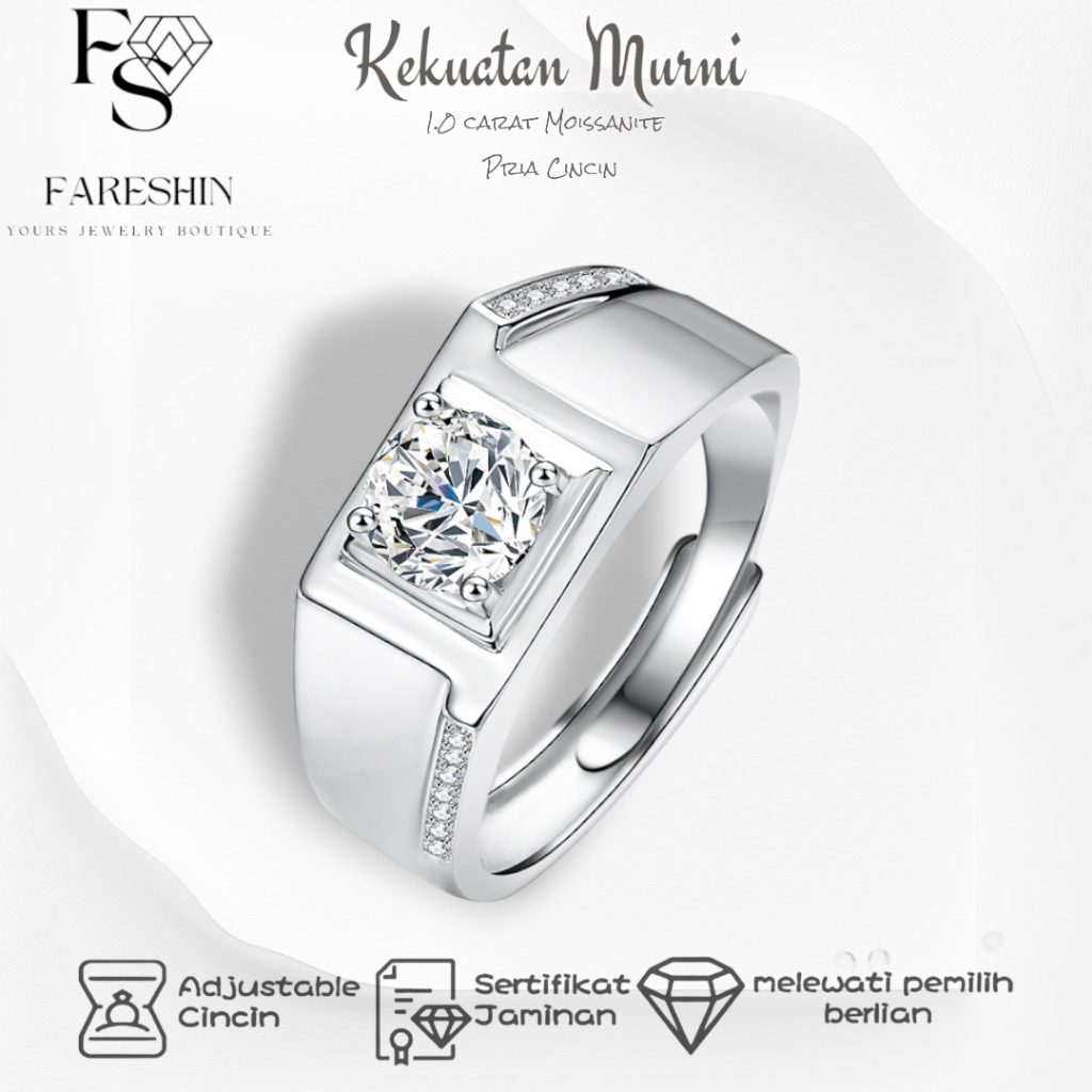 Fareshin Cincin Berlian Pria Moissanite GRA Kekuatan Murni Ring