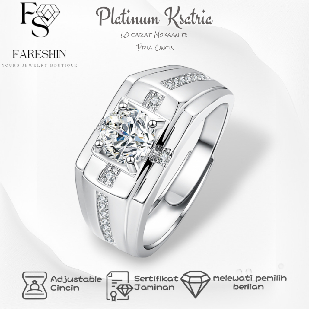 Fareshin Cincin Berlian Pria Moissanite GRA Platinum Ksatria Ring