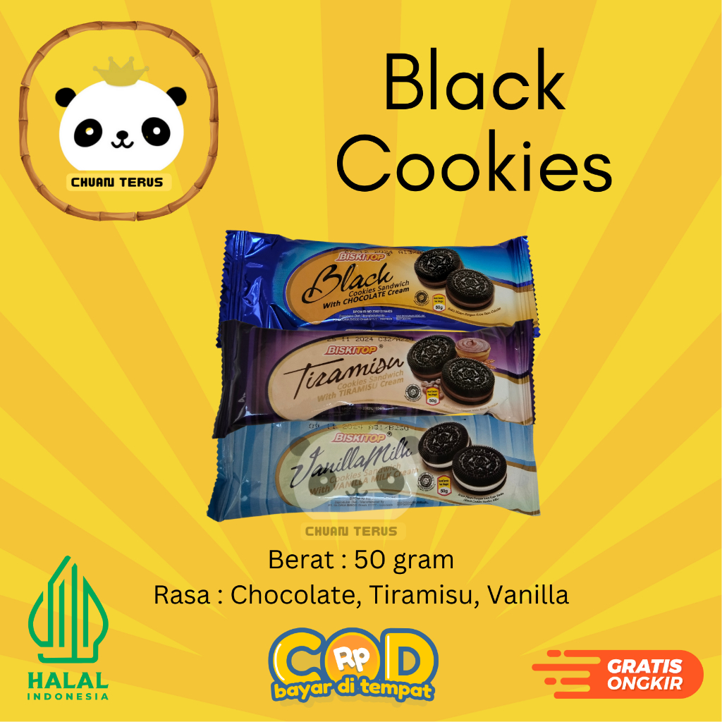 

BISKITOP - BLACK COOKIES SANDWICH 60g (isi 6 kue) Biskuit Biskitop Cemilan Biscuit Anak Kue Murah Oreo