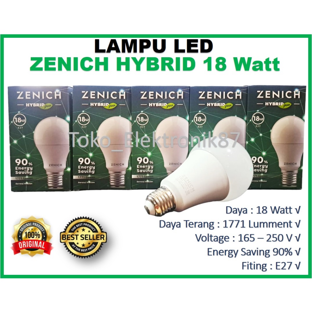 Lampu Led Zenich 18W HYBRID Bohlam 18 Watt Bulb Bulat