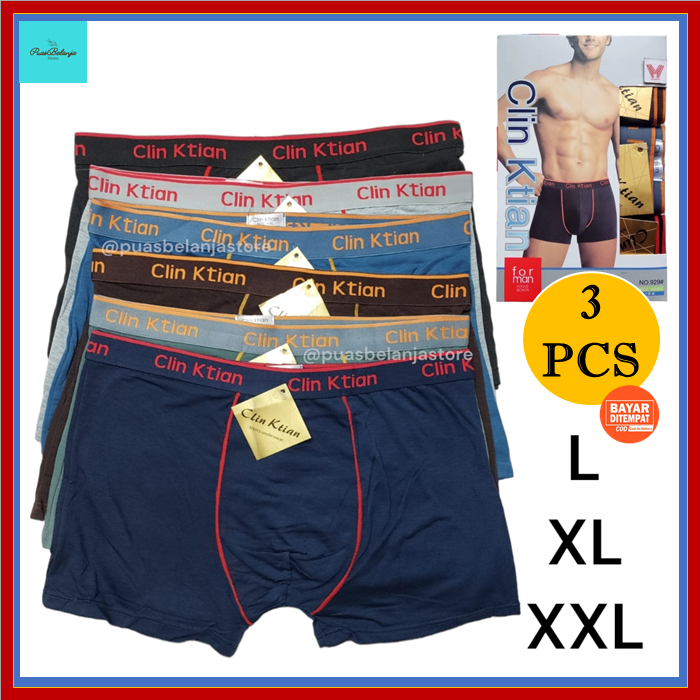 3 Pcs Boxer Pria Clin Ktian XXL XL L Celana Dalam Pria Boxer Kaos Katun Jumbo Karet Boxer