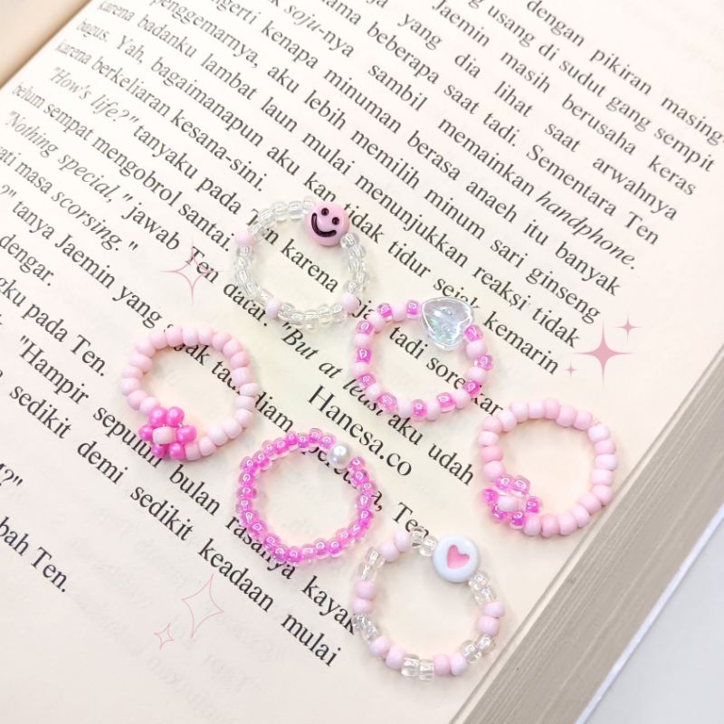 [ bundle ]Cincin manik pink | cincin mute lucu | cincin bunga smiley mutiara love beads