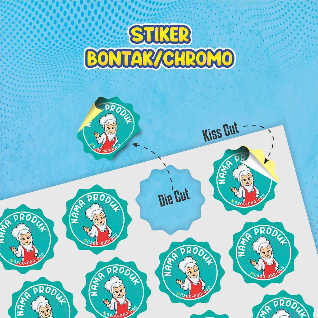 

CETAK - PRINT STIKER CROMO/BONTAK CUT A3+ MURAH & INSTAN | STIKER LABEL KEMASAN MAKANAN