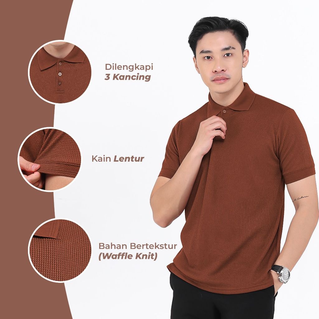 PAKET HEMAT TERLARIS BROGUY Kaos Polo Shirt Pria Waffle - Chestnut 2025