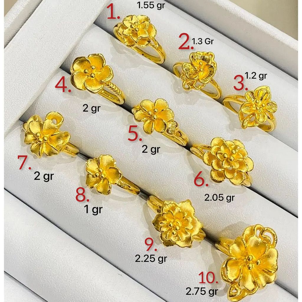 Cincin anak dan dewasa emas asli kadar 99 24k LM Murni fine gold kendari padat polos bunga 24k